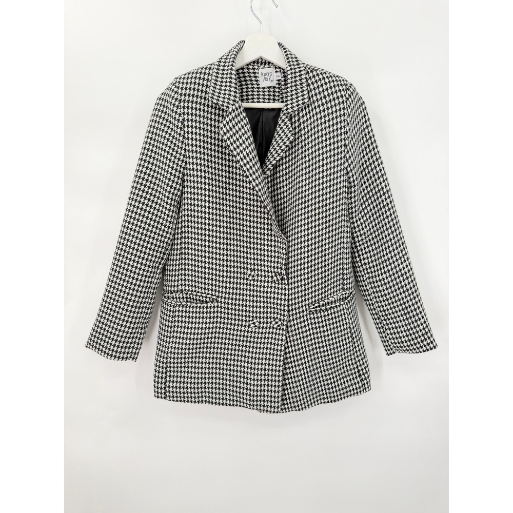 Princess Polly Blazer Womens S/M Black White Houndstooth Double Breasted Jacket